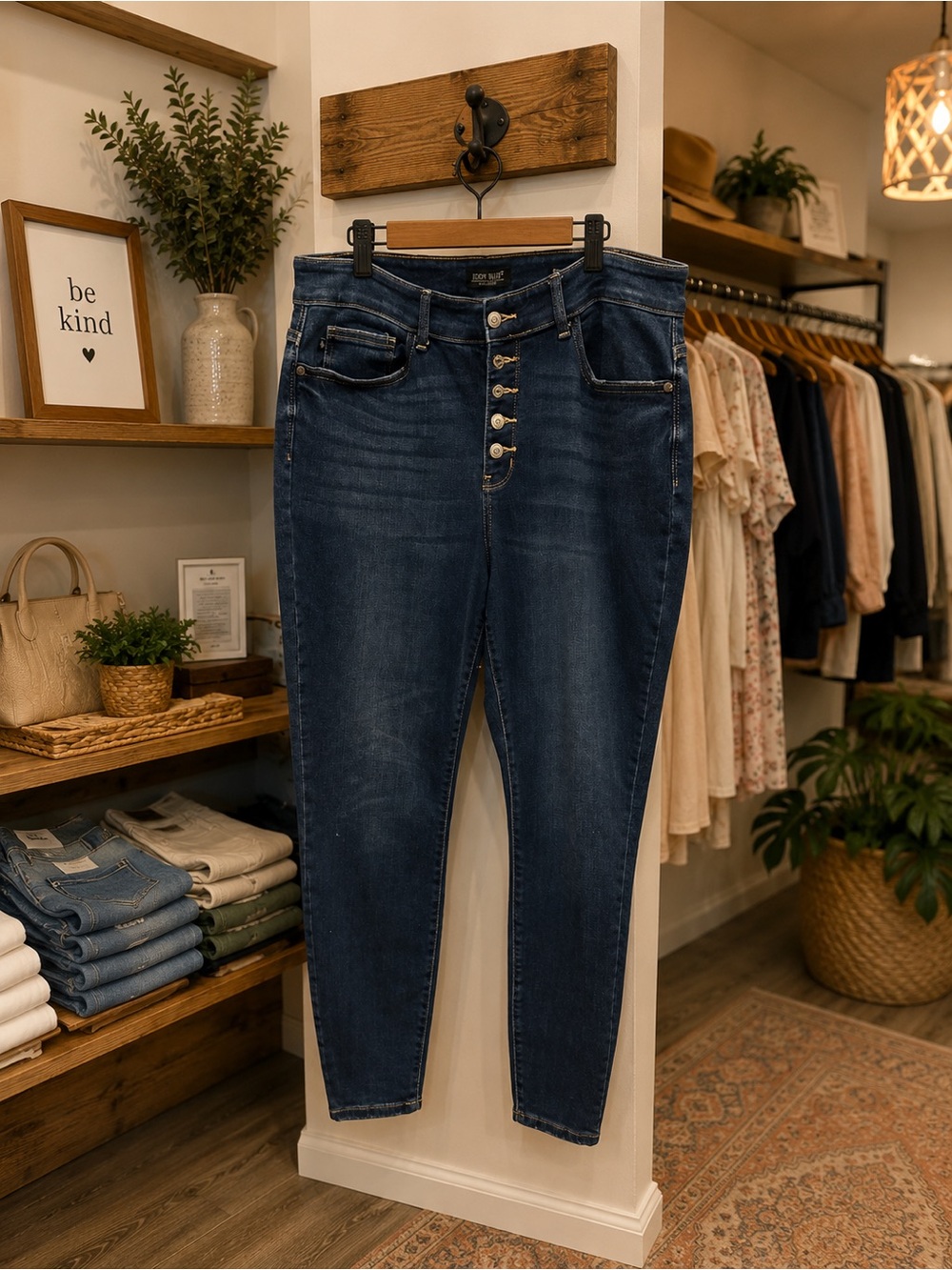 Judy Blue Size 18W Dark Wash Button Fly Skinny Jeans Stretch Denim